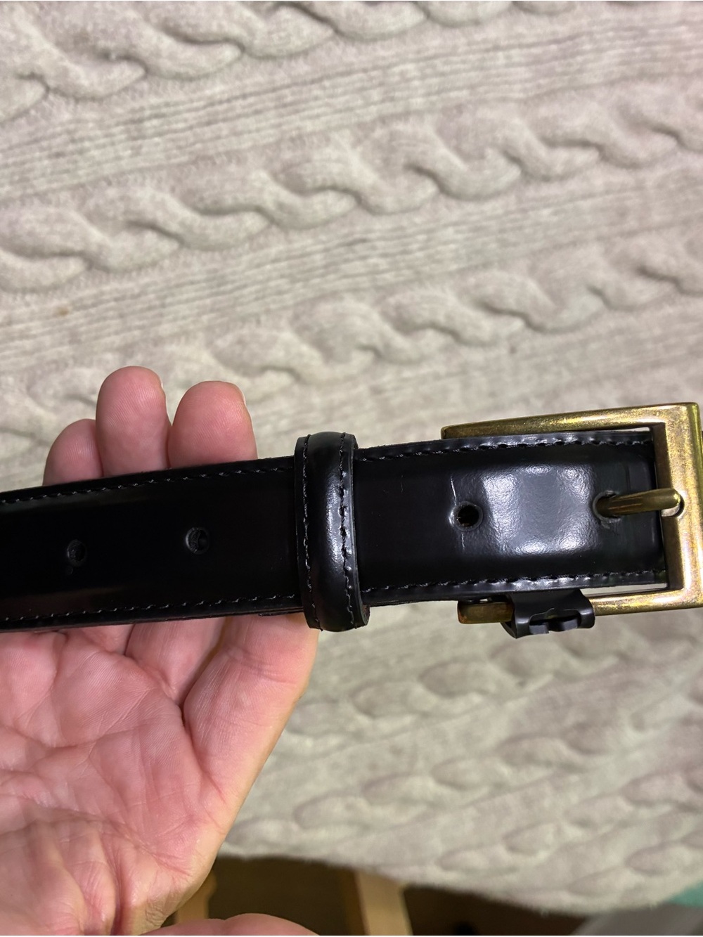 L.L. Bean Men's Full Grain Black Leather Belt with Brass Buckle 46 in